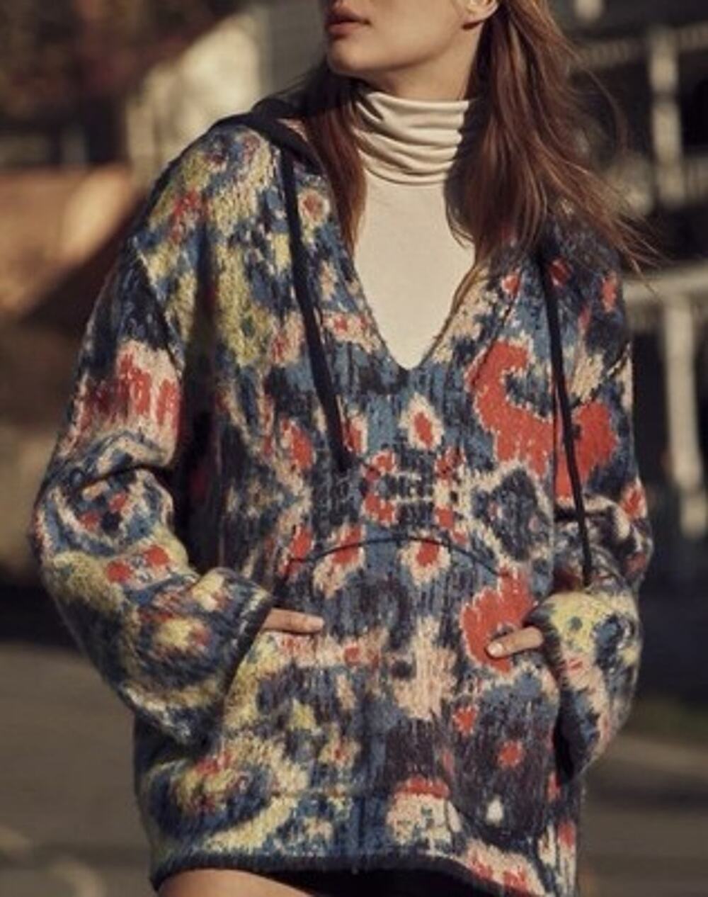 By Anthropologie Relaxed Hooded Sweater Boho Multicolor Sz XS/XXS Oversized